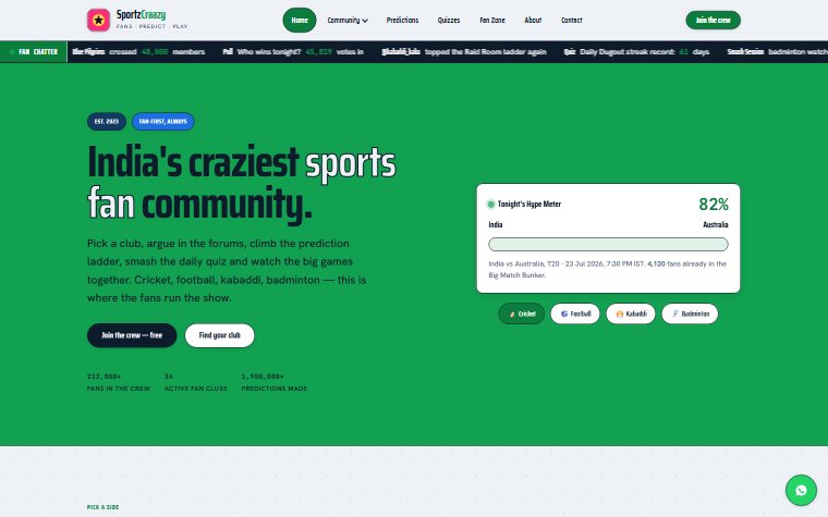 SportzCraazy.in website screenshot