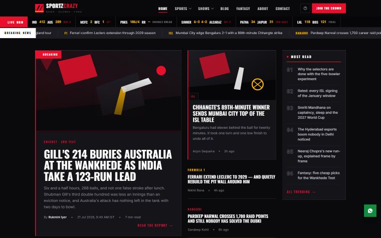 SportzCrazy website screenshot