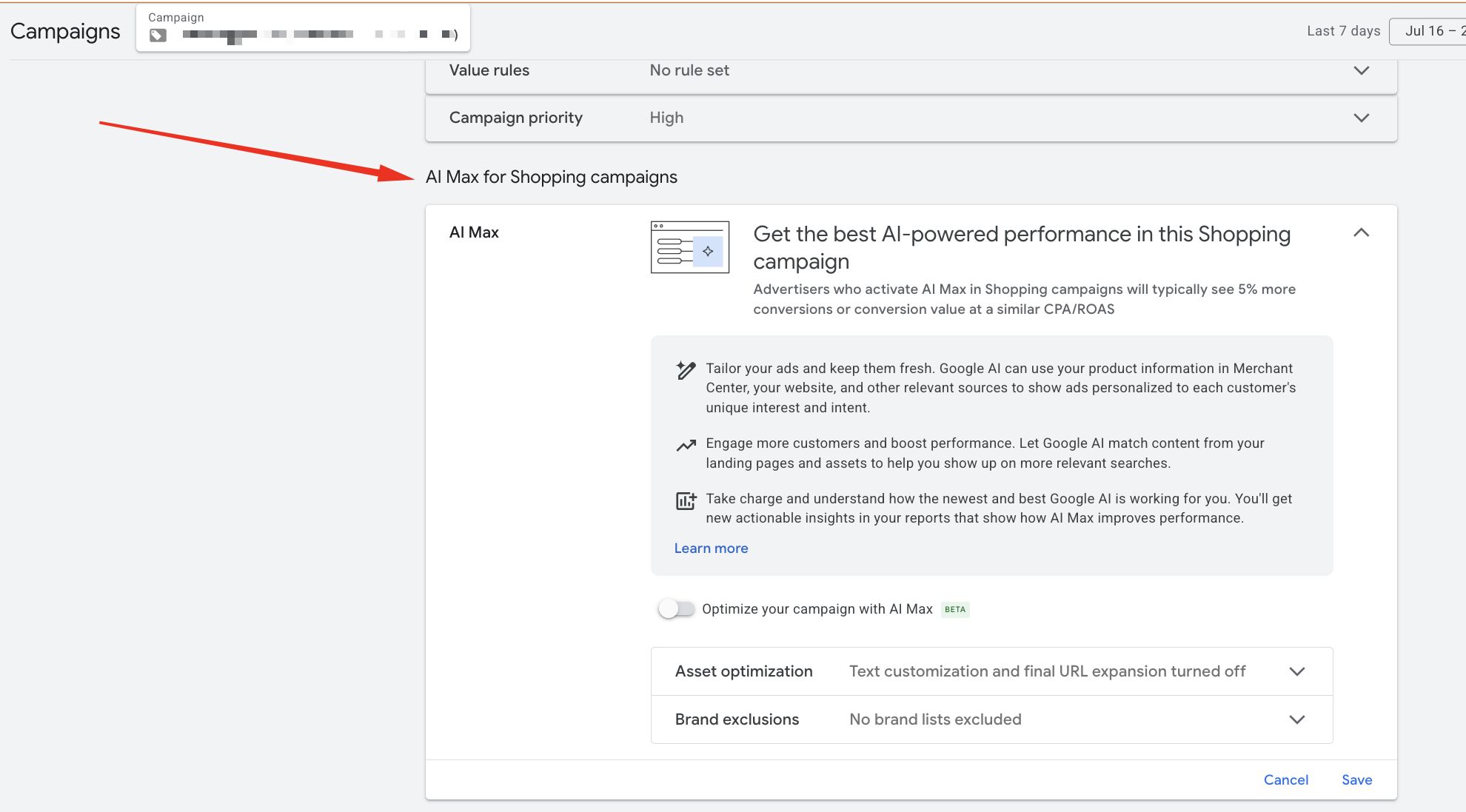 AI Max spotted in Google Standard Shopping campaigns