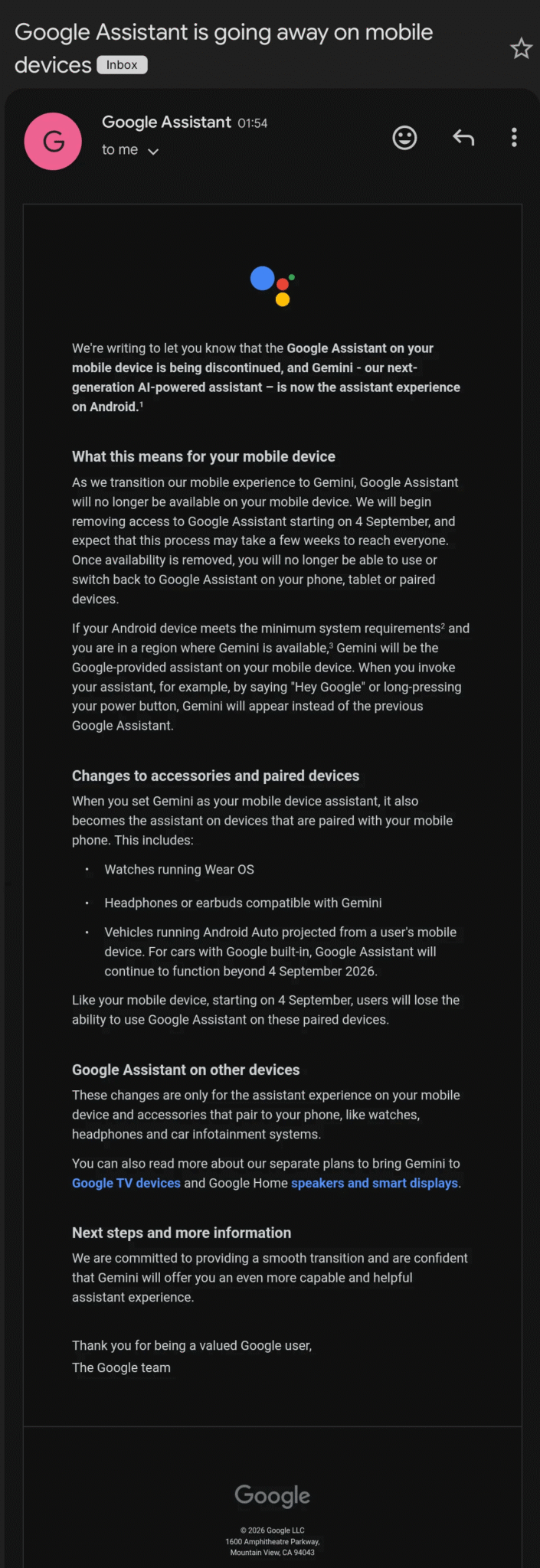 Google Assistant to be discontinued on Android starting September 4