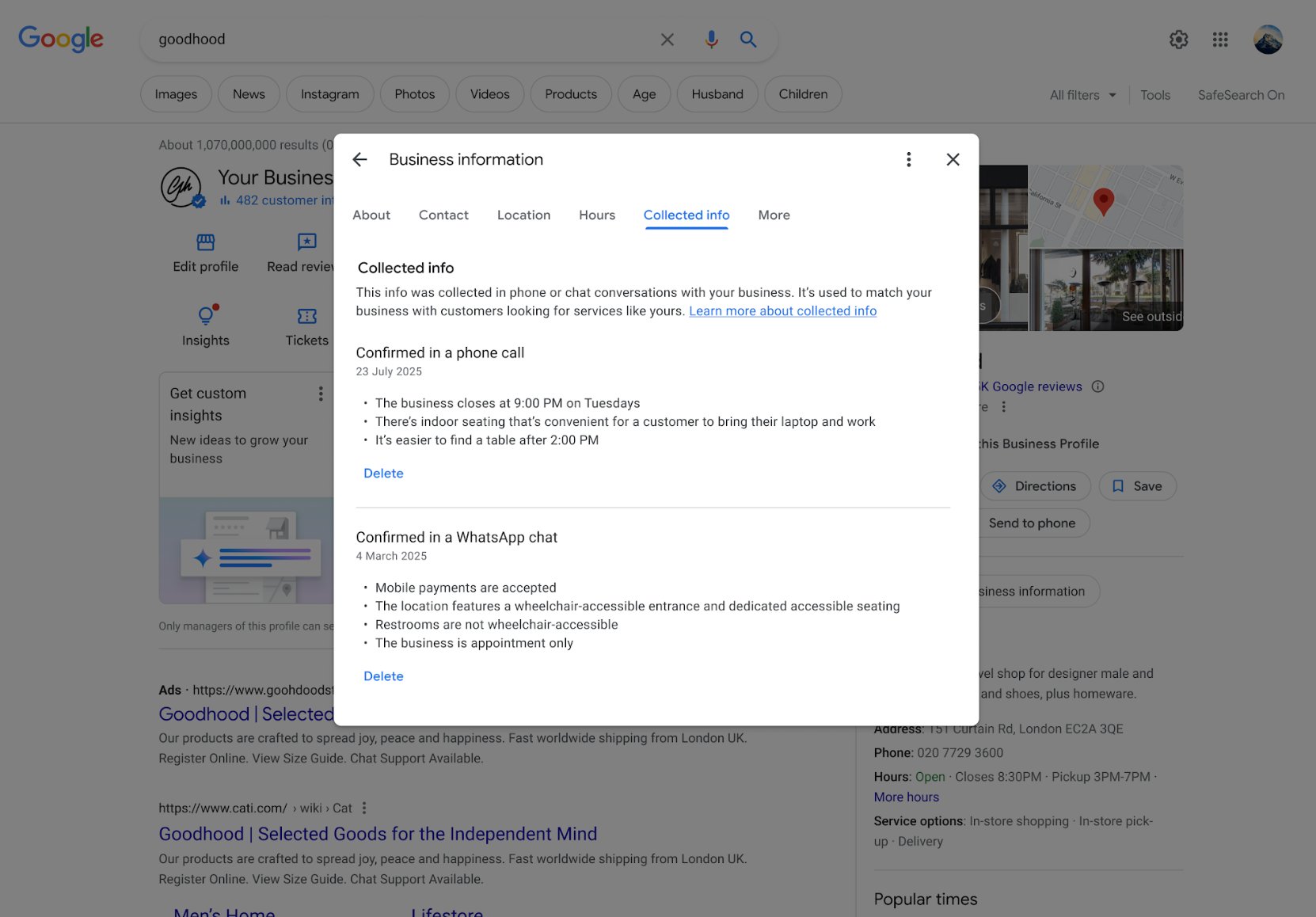 Google Business Profiles rolls out Collected Info