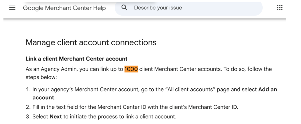 Google Merchant Center for Agencies now supports up to 1,000 linked accounts