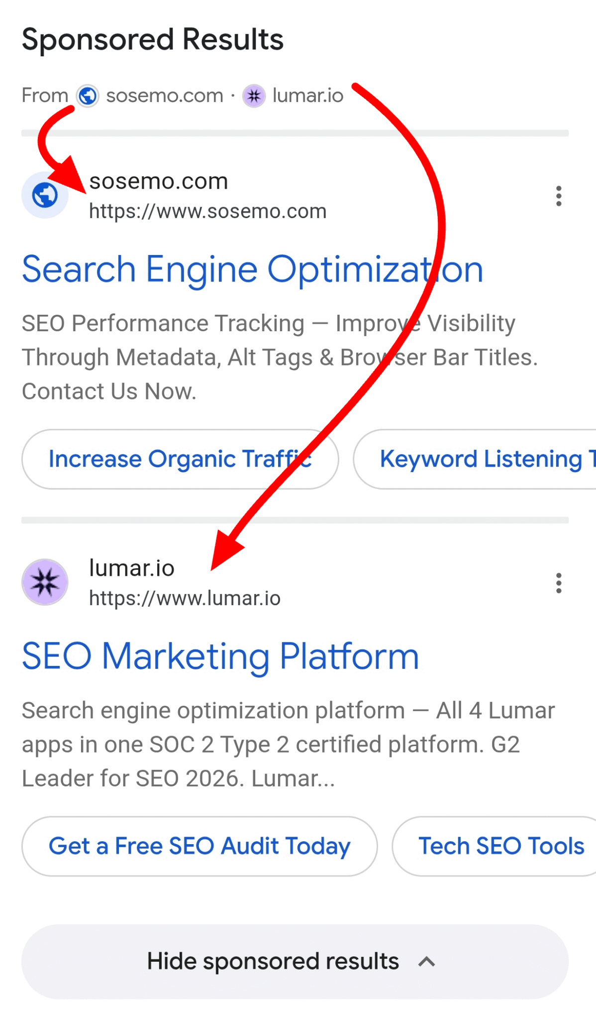 Google tests advertiser list above mobile Search ads