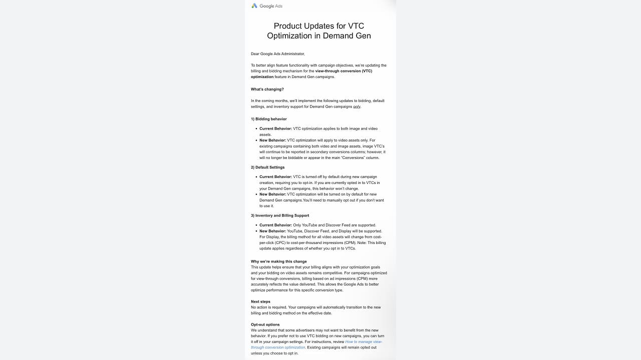 Google updates Demand Gen view-through conversion optimization