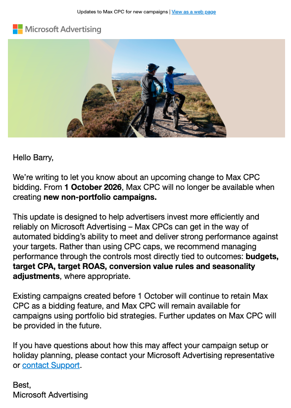 Microsoft Advertising removes Max CPC from new standalone bidding campaigns